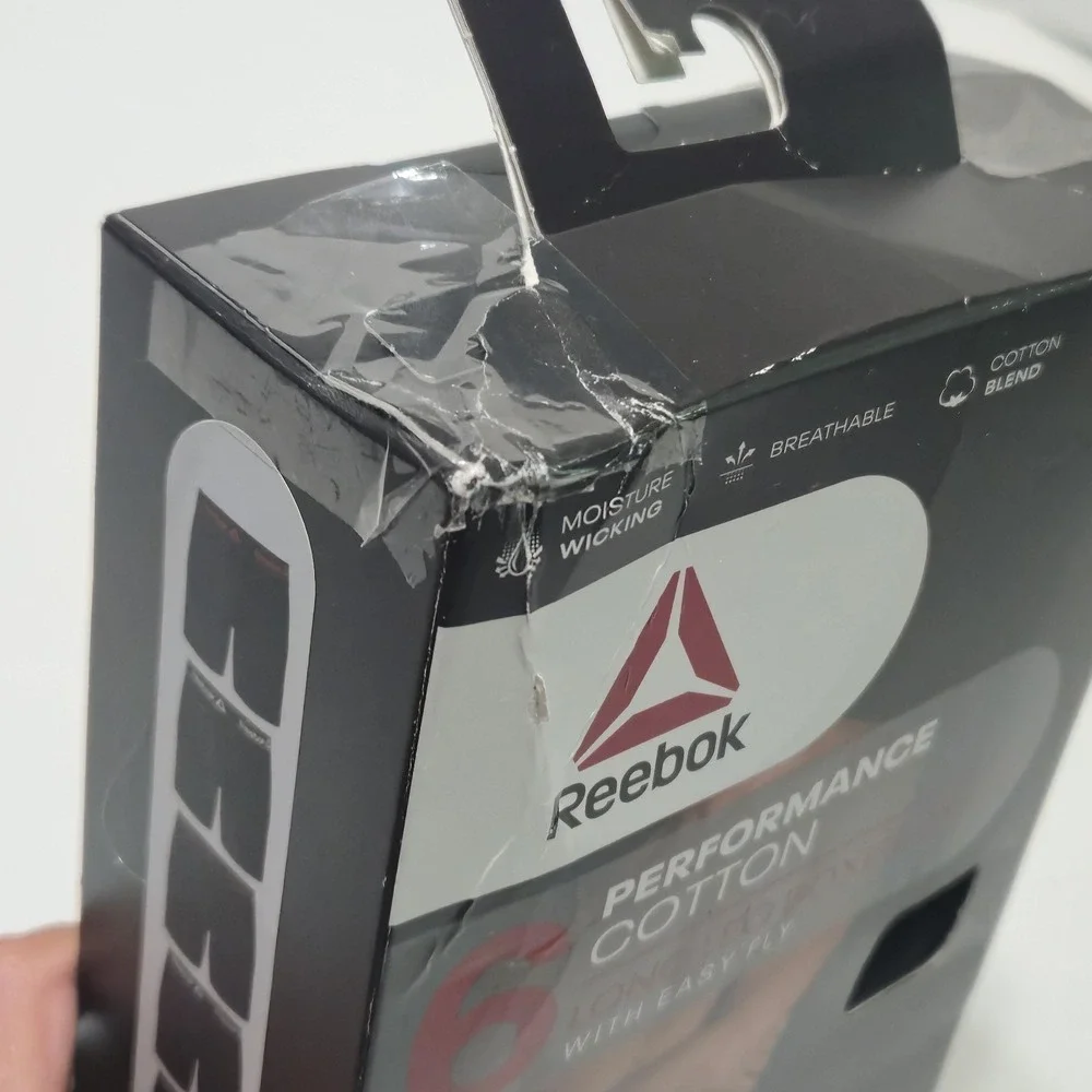 Reebok Performance Cotton Long Leg Boxer Briefs w/Easy Fly Black Medium NEW